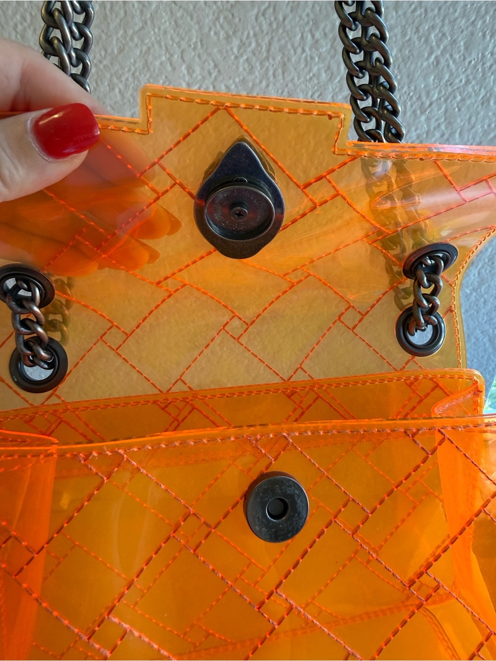 Kurt Geiger London Orange Mini Kensington Vinyl Clear Crossbody Bag - Picture 11 of 17
